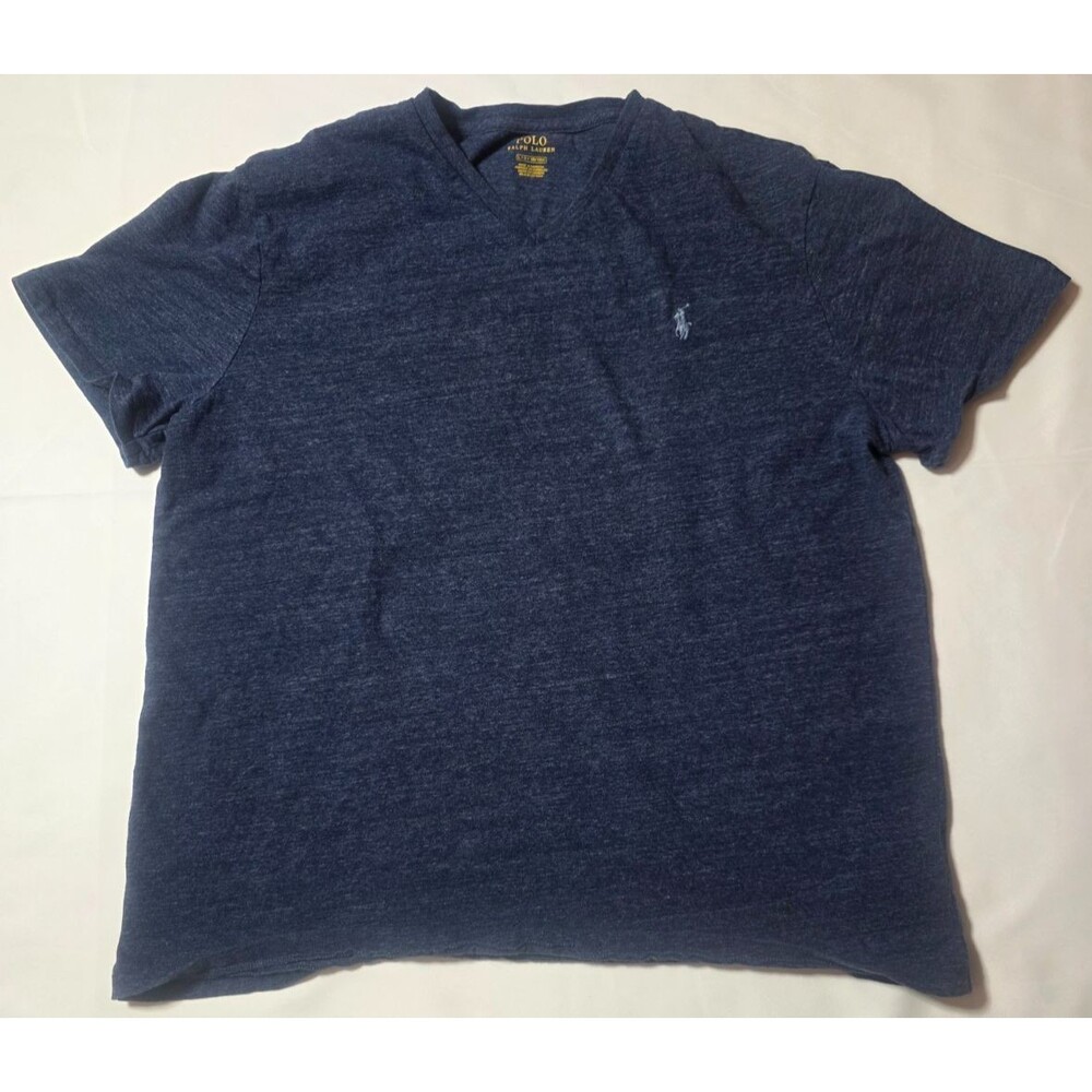 Polo Ralph Lauren Mens Large Blue Heathered V Neck Short Sleeve Pony T Shirt L